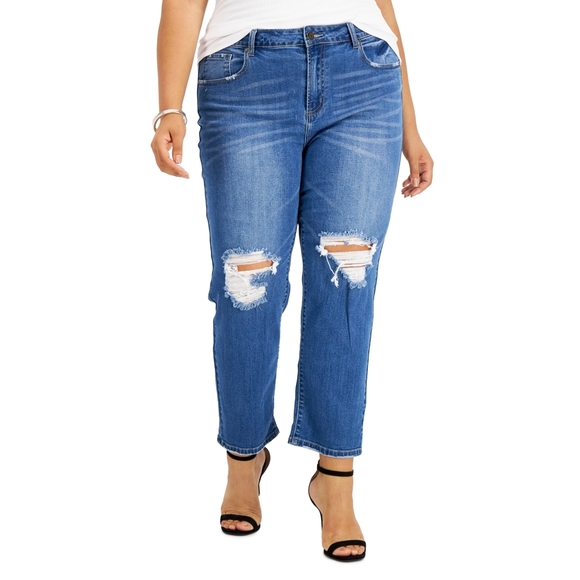 Gogo Jeans Plus Size Blue Ripped Boyfriend Jeans - Size 22 - Denim - Picture 1 of 1